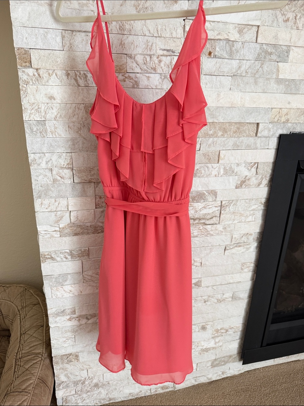 LC Lauren Conrad Coral Ruffle Midi Dress